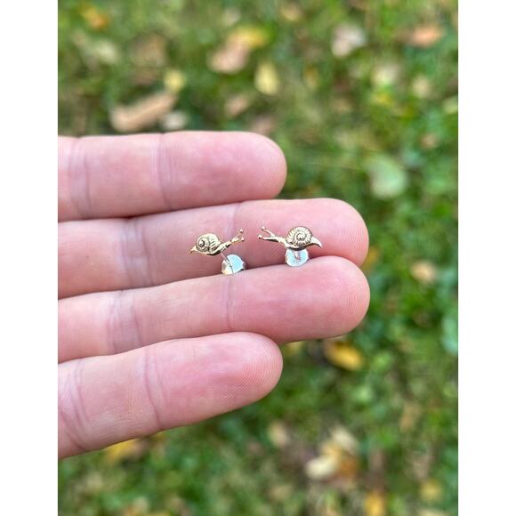 Bronze Small Snail Post Earrings, Bronze Tiny Snail Post Earrings - Picture 3 of 5